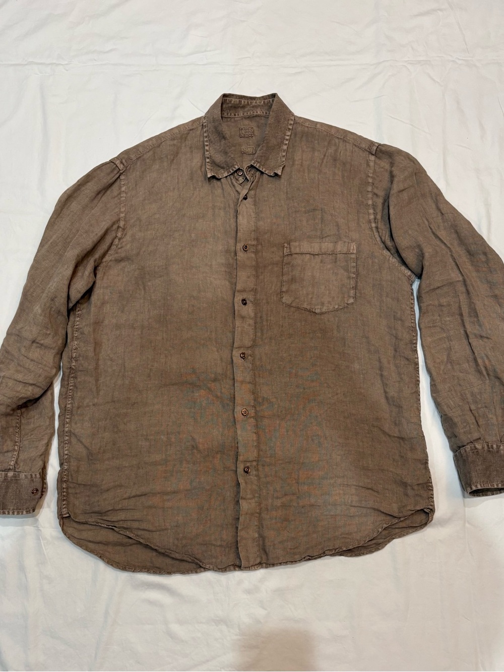 120% Lino Shirt Mens L Light Brown Premium Linen Button Up Classic Fit